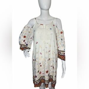Hem & Thread Women White Floral Boho Tunic Dress Size Small